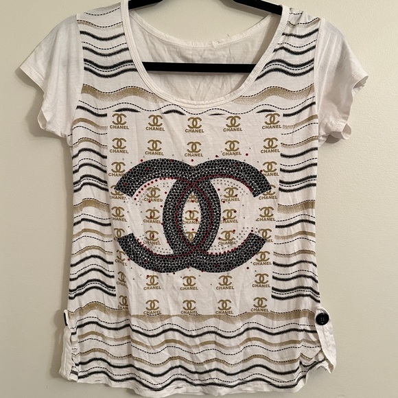 CC Logo Mcbling Y2K White and Black Women's Top - Picture 3 of 4